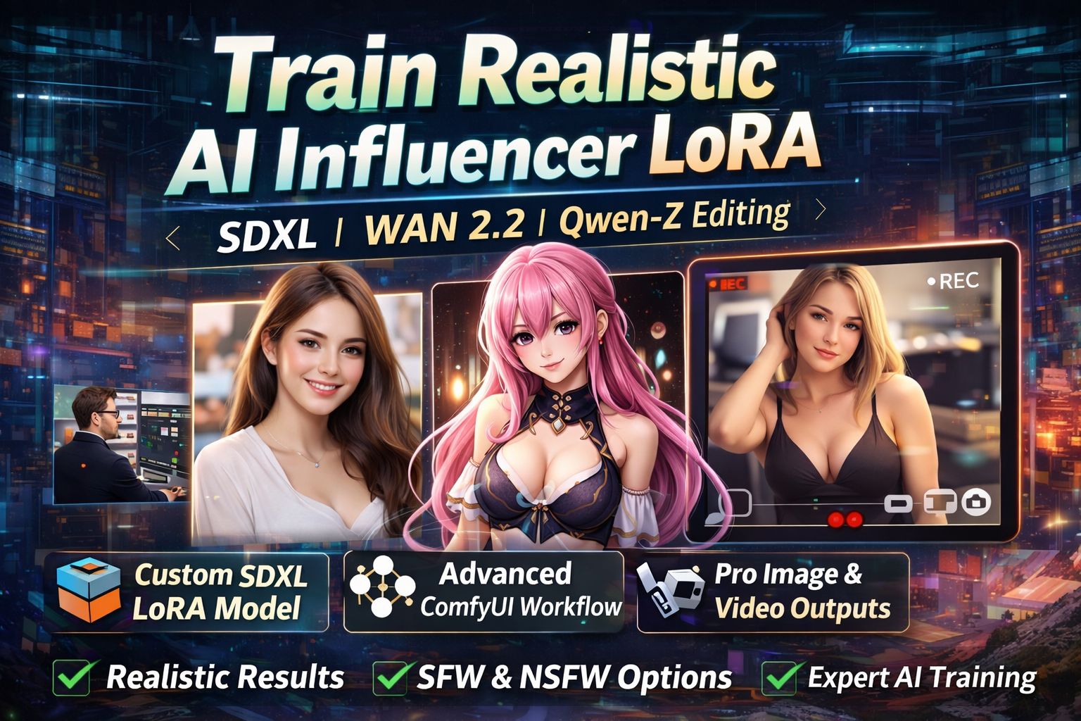 I will train realistic sdxl wan 2 2 ai influencer lora model with qwen z image editing